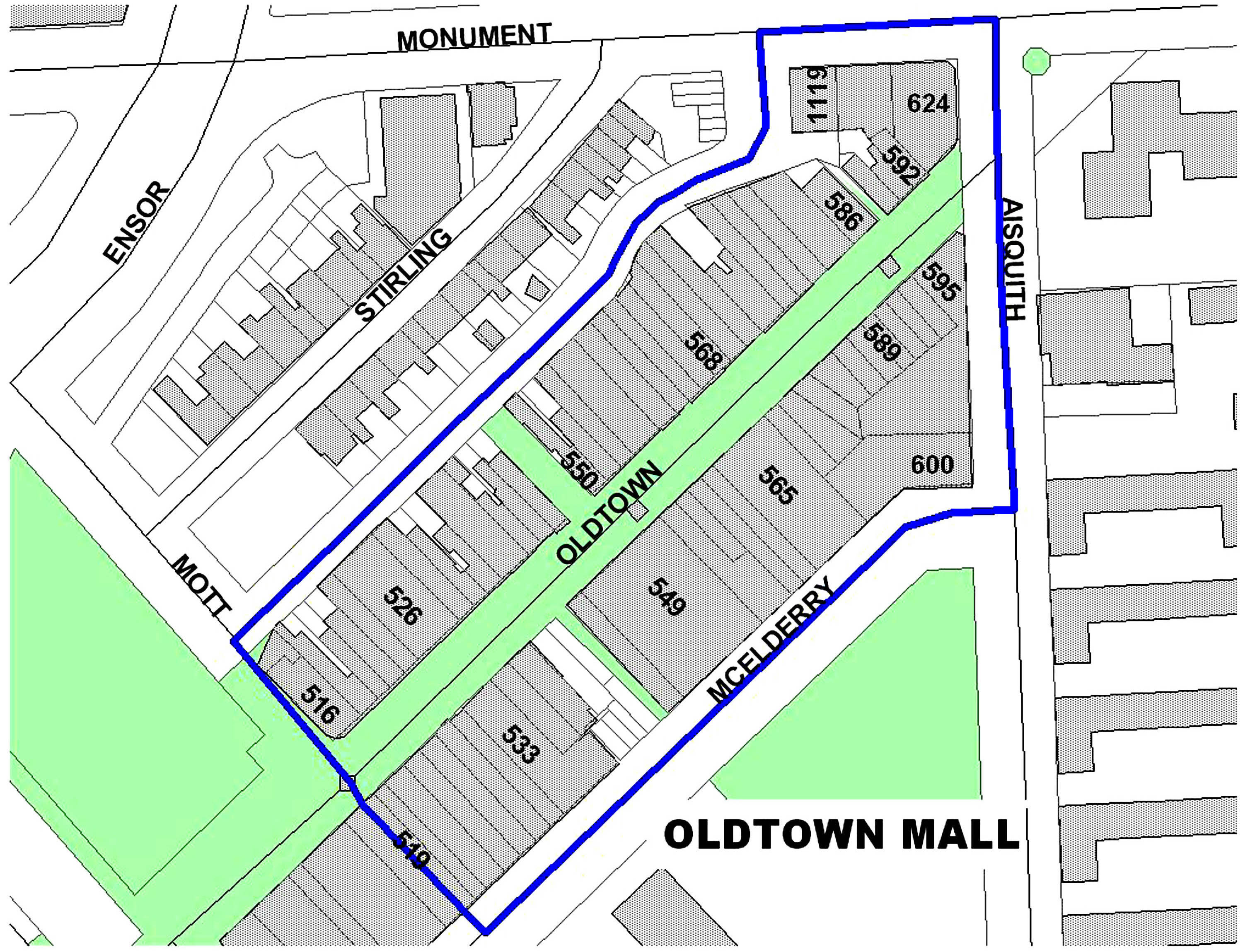 Map of the Oldtown Mall Historic District
